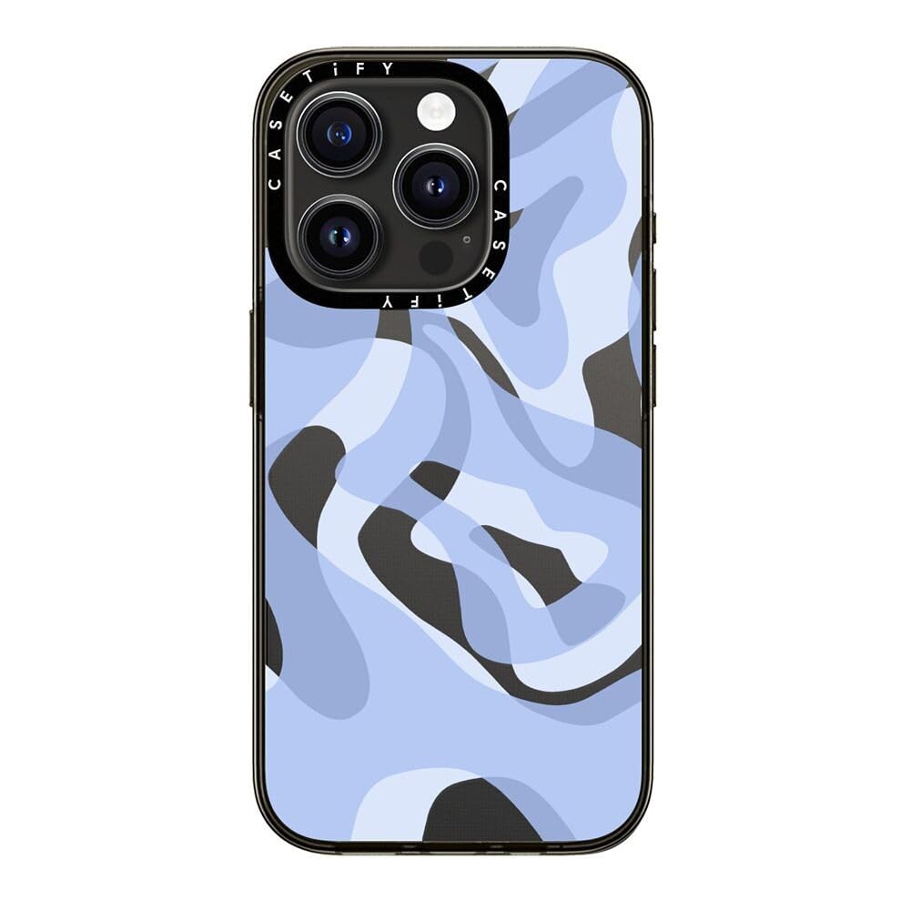 Casetify Compact Iphone 15 Pro Case [2X Military Grade Drop Tested / 4Ft Drop Protection]   Retro Swirls In Blue   Clear Black