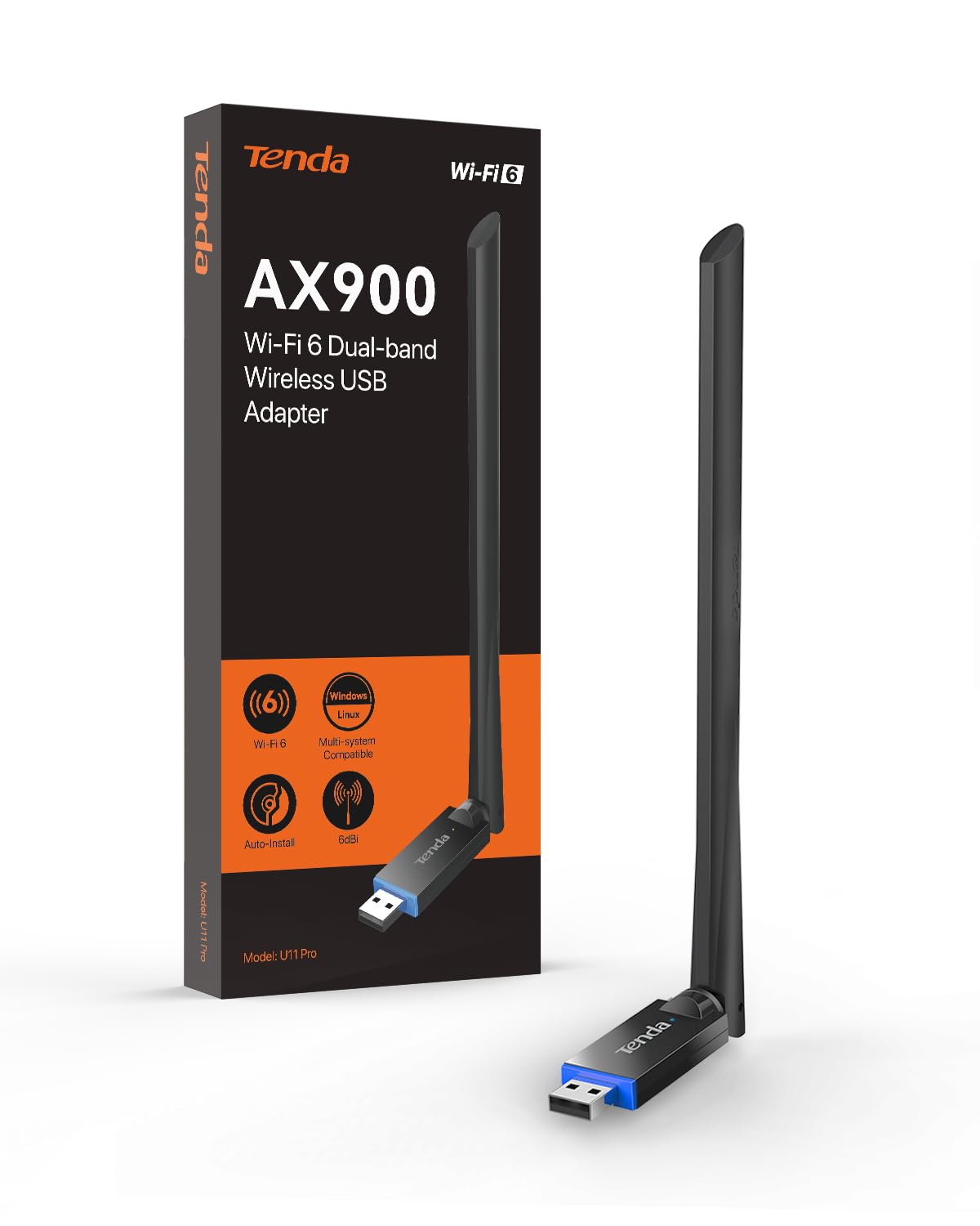 Tenda AX900 WiFi Adapter WiFi 6- Dual-Band 600Mbps 5GHz/ 286Mbps 2.4GHz, 6dBi High Gain Antenna, Wireless WiFi Adapter for Windo