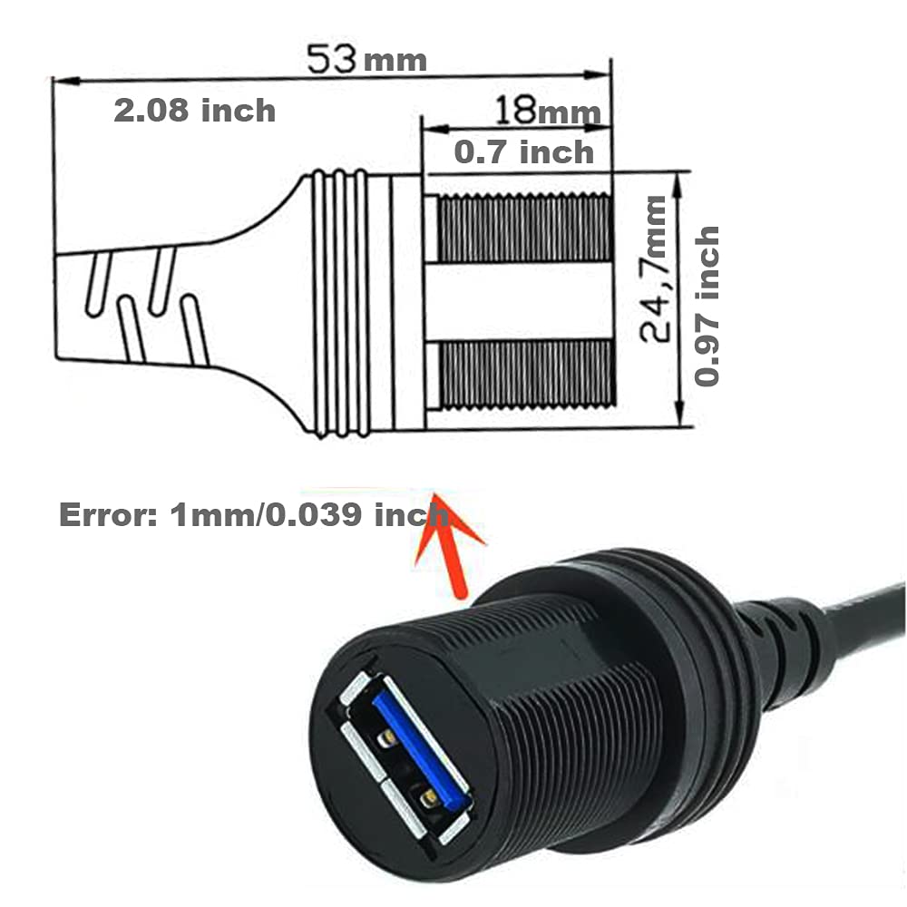Kework 0.3 Meter Usb 3.0 Mount Cable, Usb Male To Female Flush Panel Mount Extension Cord For Car, Truck, Boat, Motorcycle Dashb