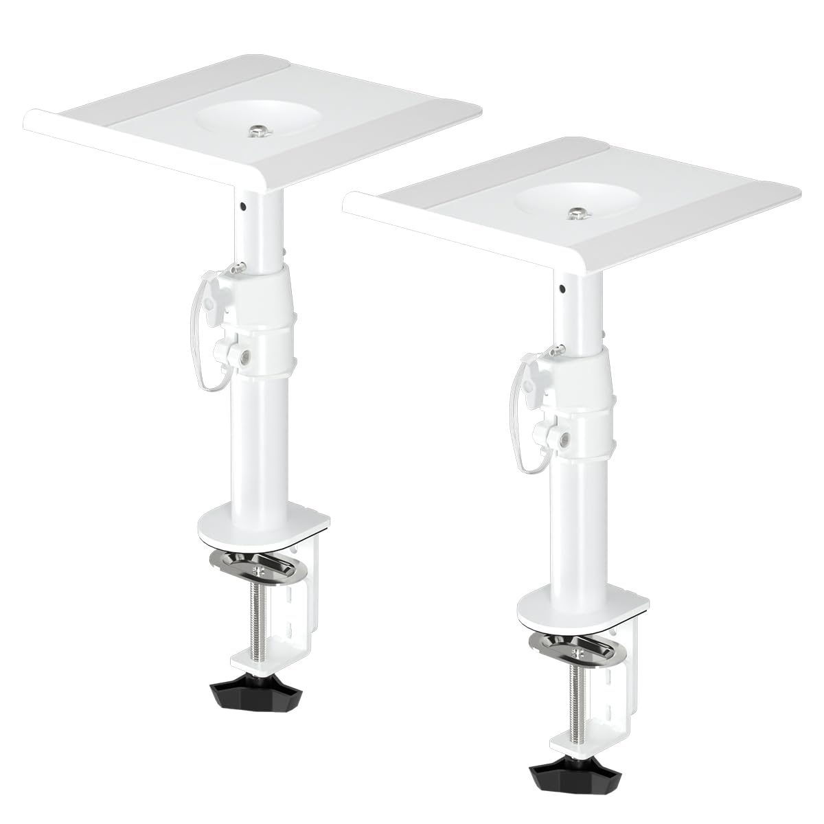 Suptek Clamp On Speaker Stand Desk Mount Set, Height Adjustment, Tilt, Swivel, 9.6 X 8.8 Inch Trays, Universal Audio Holders For