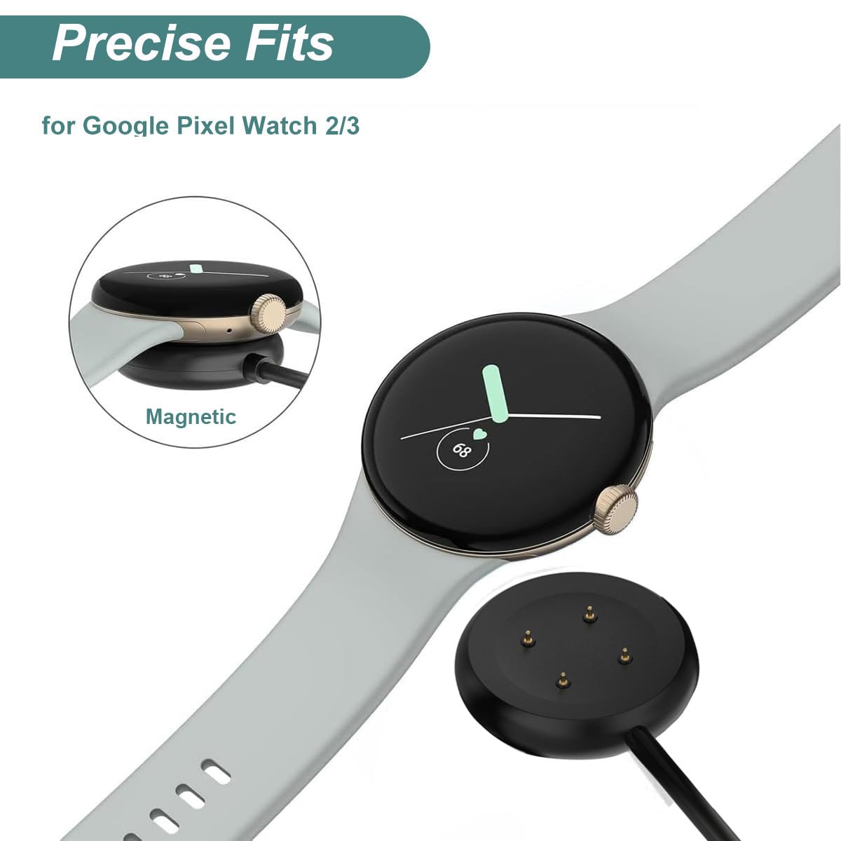 Charger For Google Pixel Watch 2 & 3, Replacement Usb-A/C Charging Cable Cord For Smart Watch (3.3Ft/1M) (Black)