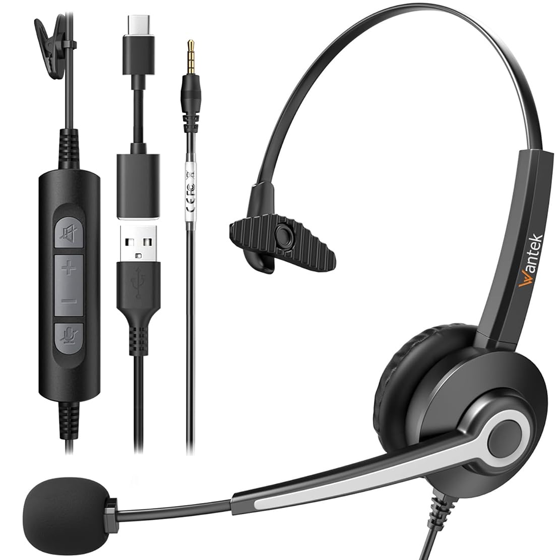 Usb A/Usb C/3.5Mm Jack 3 In 1 Pc Headset, Wired & Noise With Noise Cancelling Microphone For Laptop   Type C Computer Headphones