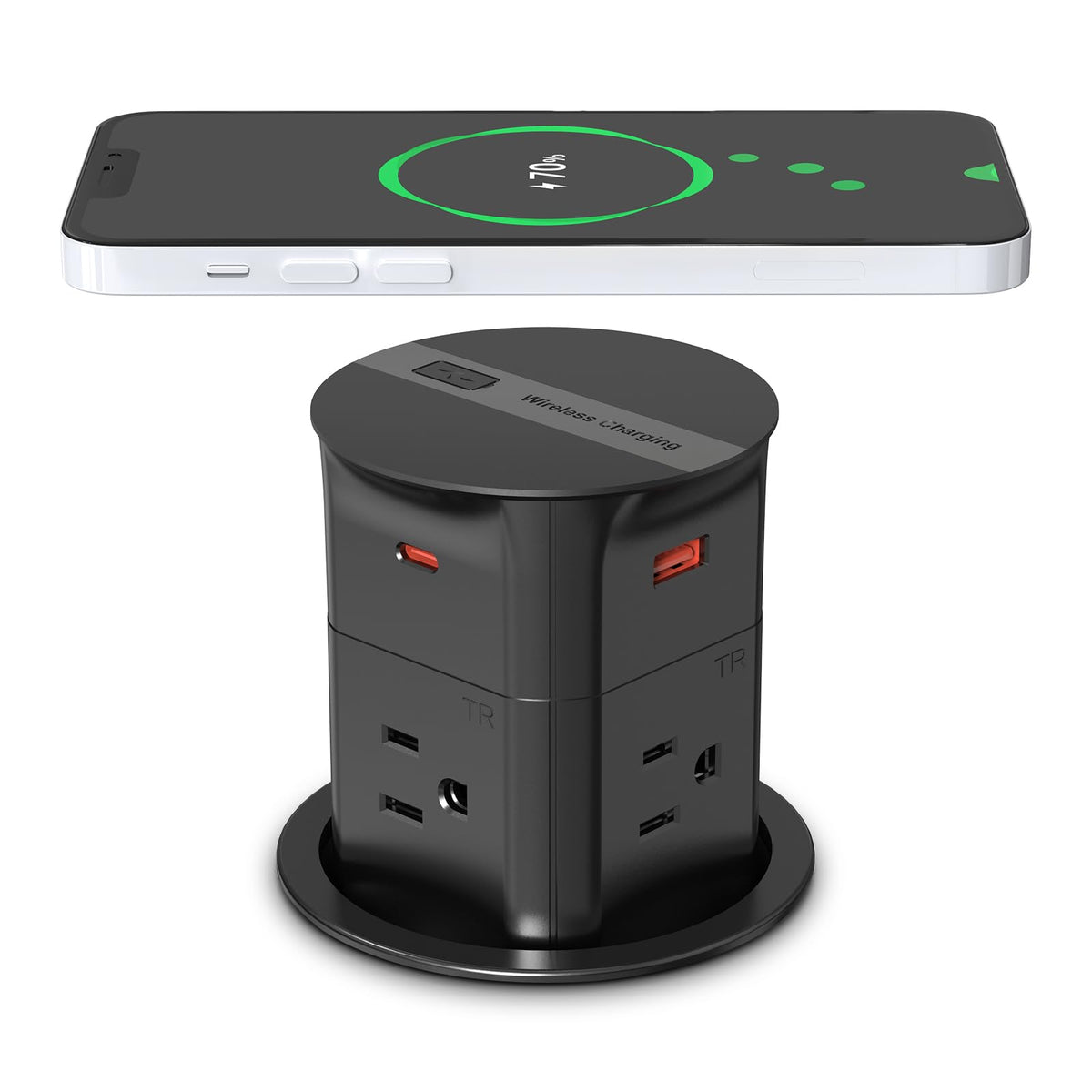 Annquan 3.15'' Pop Up Outlet With 15W Wireless Charger,Max 20W Power Delivery,800J Surge Protection,4 Tamper Resistant Outlets,4