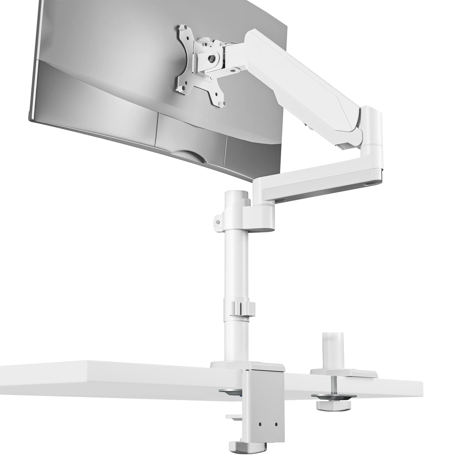 WALI Single Monitor Mount, Adjustable Gas Spring Arm Desk Mount for Screen up to 32 inch, 17.6lbs Weight Capacity, Mounting Pattern 75 x 75mm or 100 x 100mm (GSDM001W), White