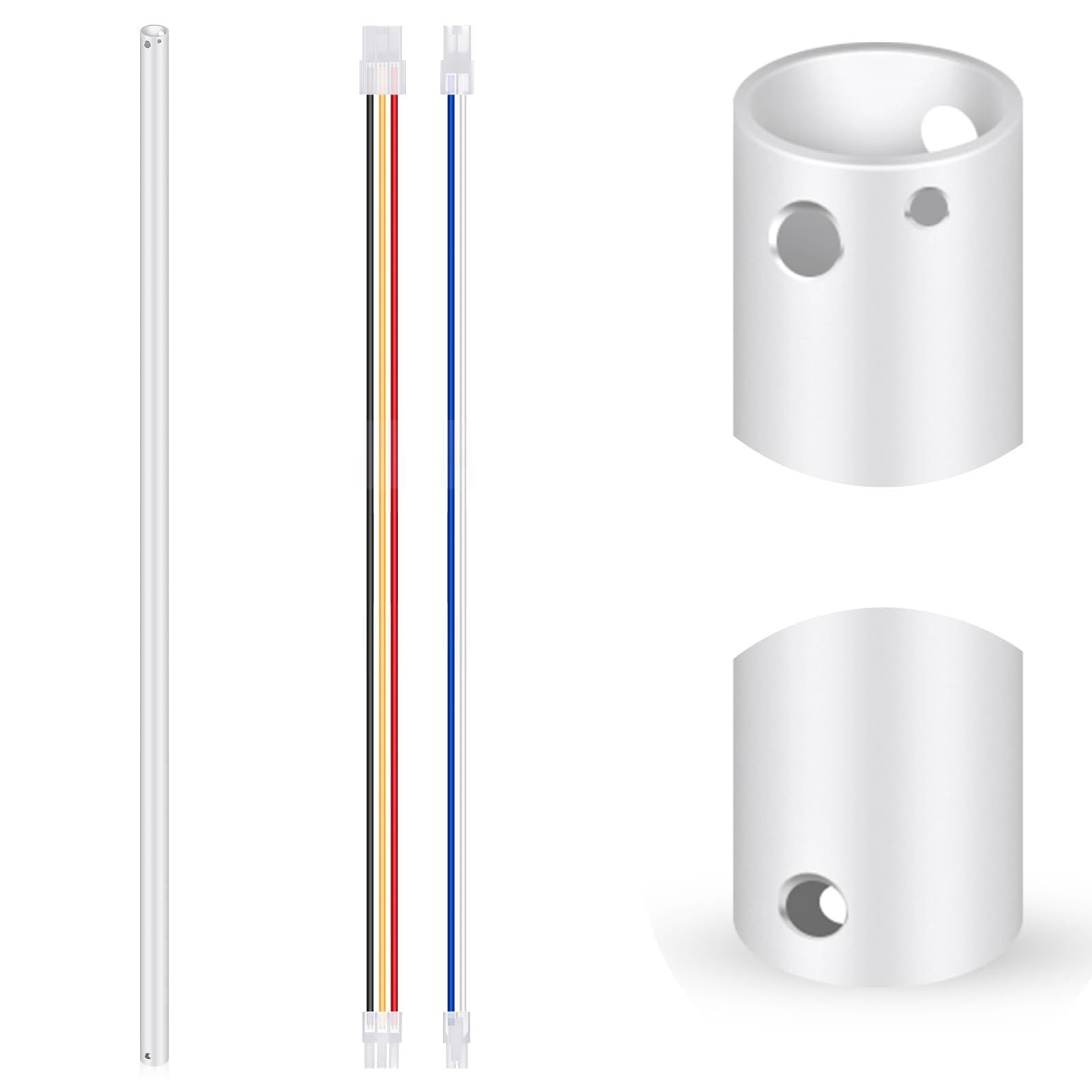 VIHOSE 48 Inch Ceiling Fan Downrod with Extension Cord 4 ft White Downrod for Ceiling Fan 1 Inch Outside Diameter Not Threaded S