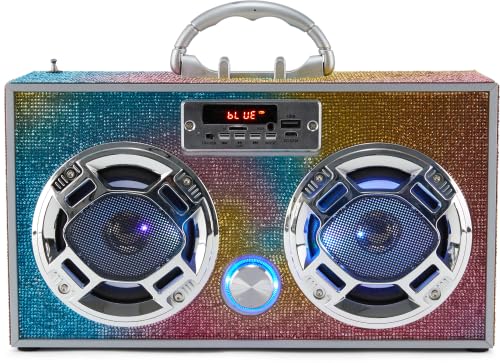 Wireless Express   Boombox Speaker With Led Lights   Retro Bluetooth Speaker W/Enhanced Fm Radio   Perfect For Home And Outdoor