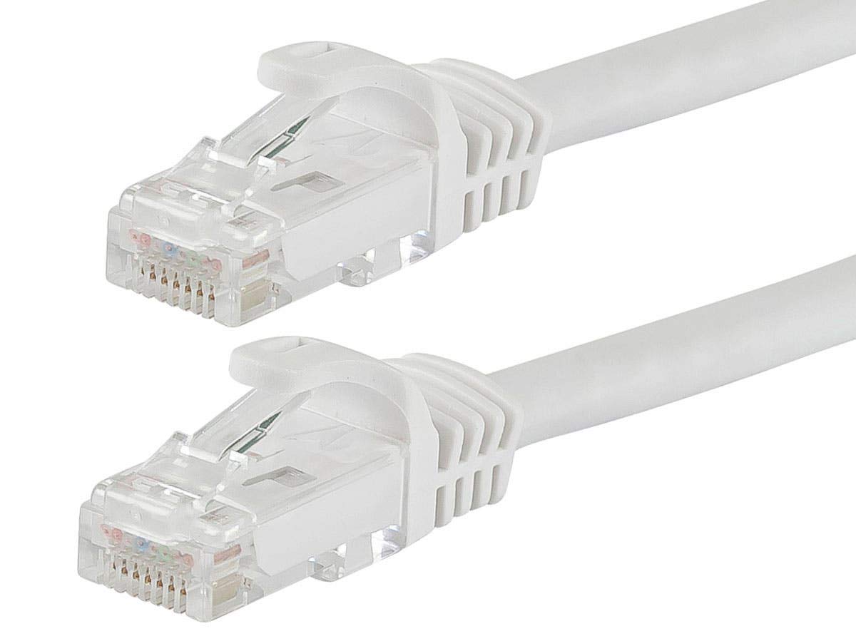 Monoprice Cat5e 50ft White Patch Cable UTP 24AWG 350MHz Pure Bare Copper Snagless RJ45 Flexboot Series Ethernet Cable