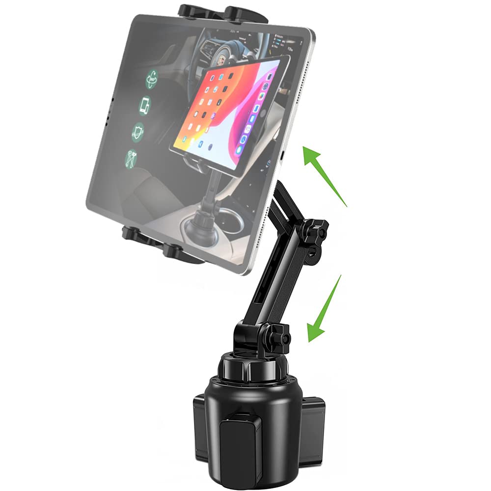 Cuxwill Car Cup Holder Tablet Mount For 4 13'' Ipad & Phone, Universal Truck Cup Tablet Mount With Adjustable Arm For Ipad Pro 1