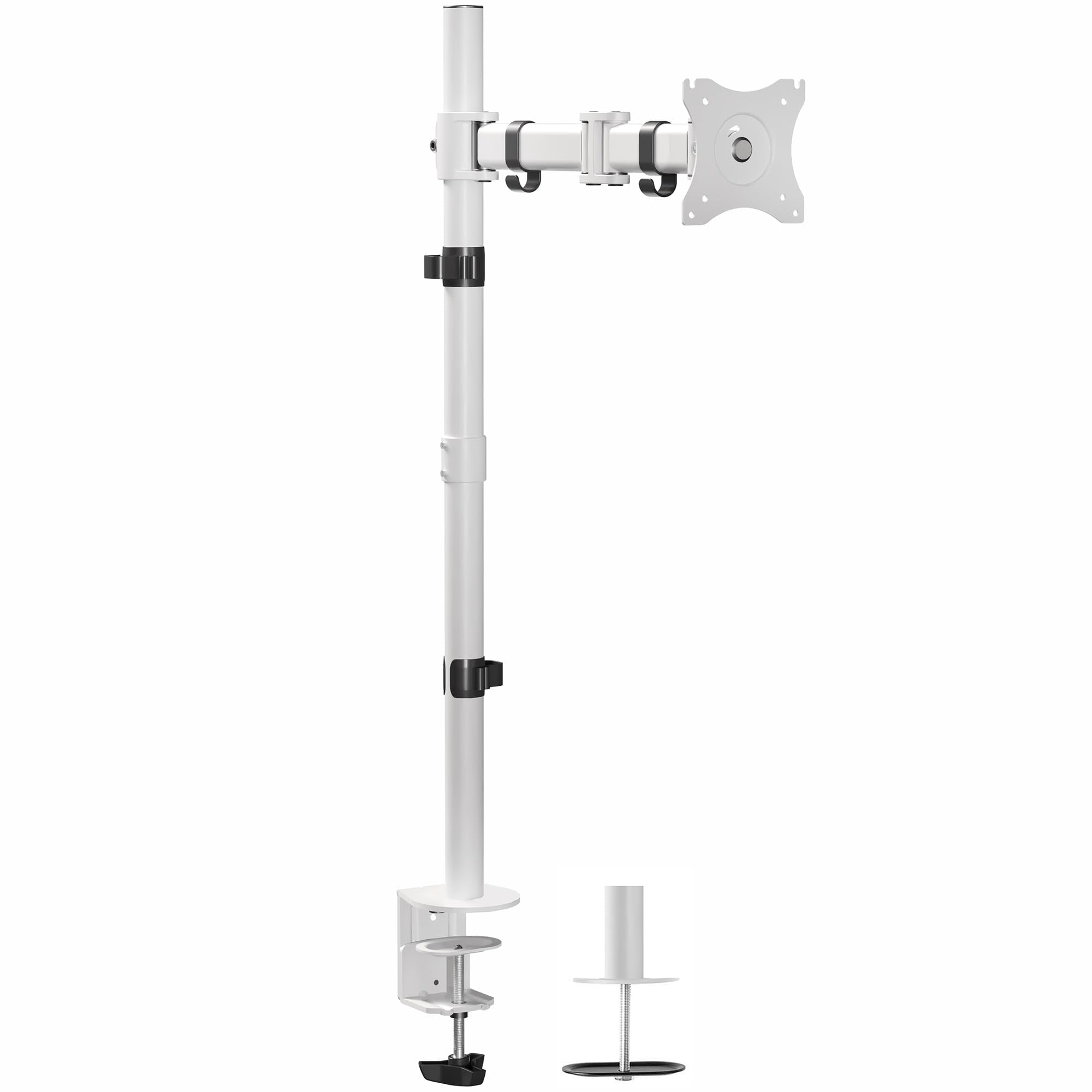 VIVO Single Monitor Desk Mount, Extra Tall Fully Adjustable Stand for 1 LCD Screen up to 32 inches, Ultra Wide Screens up to 38 inches, 22 lbs Capacity, White, STAND V001TW