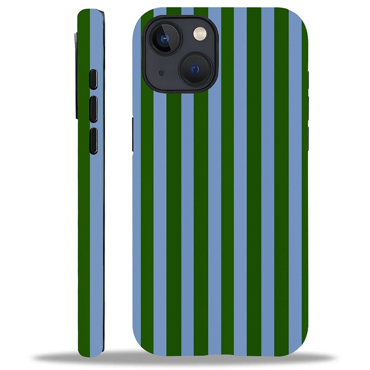 WANKBLC Compatible with iPhone 15 Plus Matte Case, Green and Blue Stripes Geometric Vertical Line Pattern for Girl Full Body Des