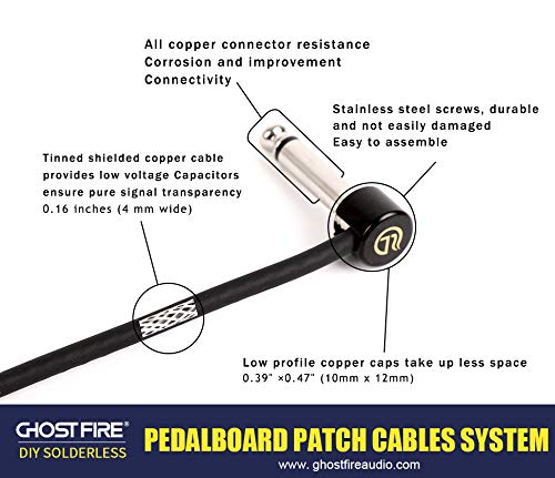 Ghost Fire Solderless Pedalboard Cable Kit   No Cable Stripping Required,6.5Ft Cable & 10 Nickel Plated Copper Tip Connectors Fo