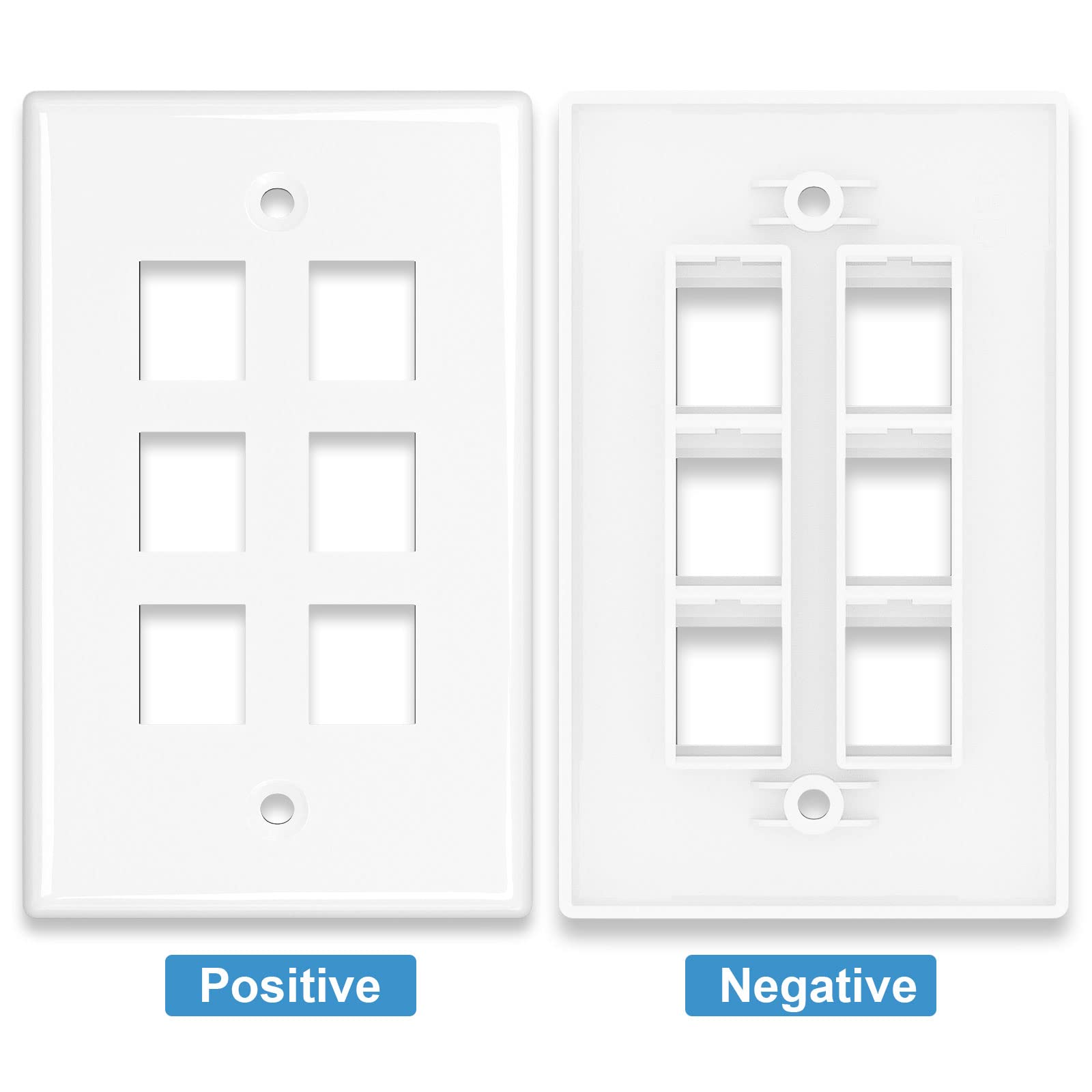 Iwillink (1 Pack) 6 Port Ethernet Wall Plate, Keystone Jack Wall Plate With Rj45 Keystone Inline Coupler Insert, Female To Femal