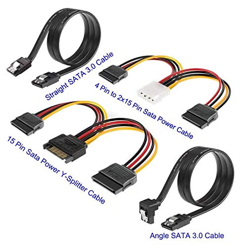 ketawa SATA Data Cable & Power Splitter (4 Pack) - 6.0 Gbps, 15 Pin, Black, Model 623064642506, Copper