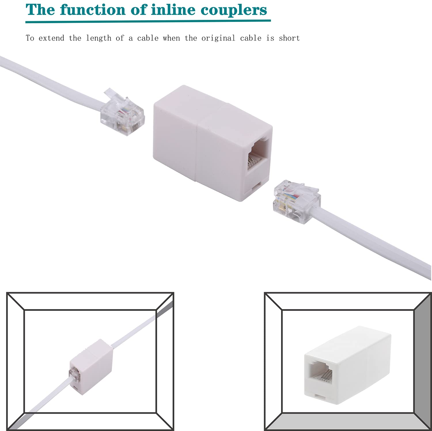 Lansensu Phone Extension Cord100 Ft, Phone Cord ,Telephone Cable With Standard Rj11Plug And 2 In Line Couplers And 35 Cable Clip