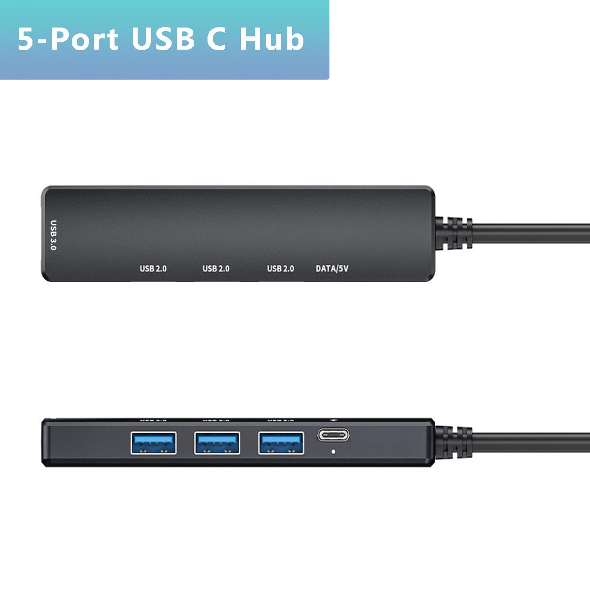 Usb C 3.0 Hub, 5 Port Usb C Extender With 5V Usb C Power/Data Port, Usb C Hub Splitter For Laptop, Macbook Pro, Chromebook, Pc,