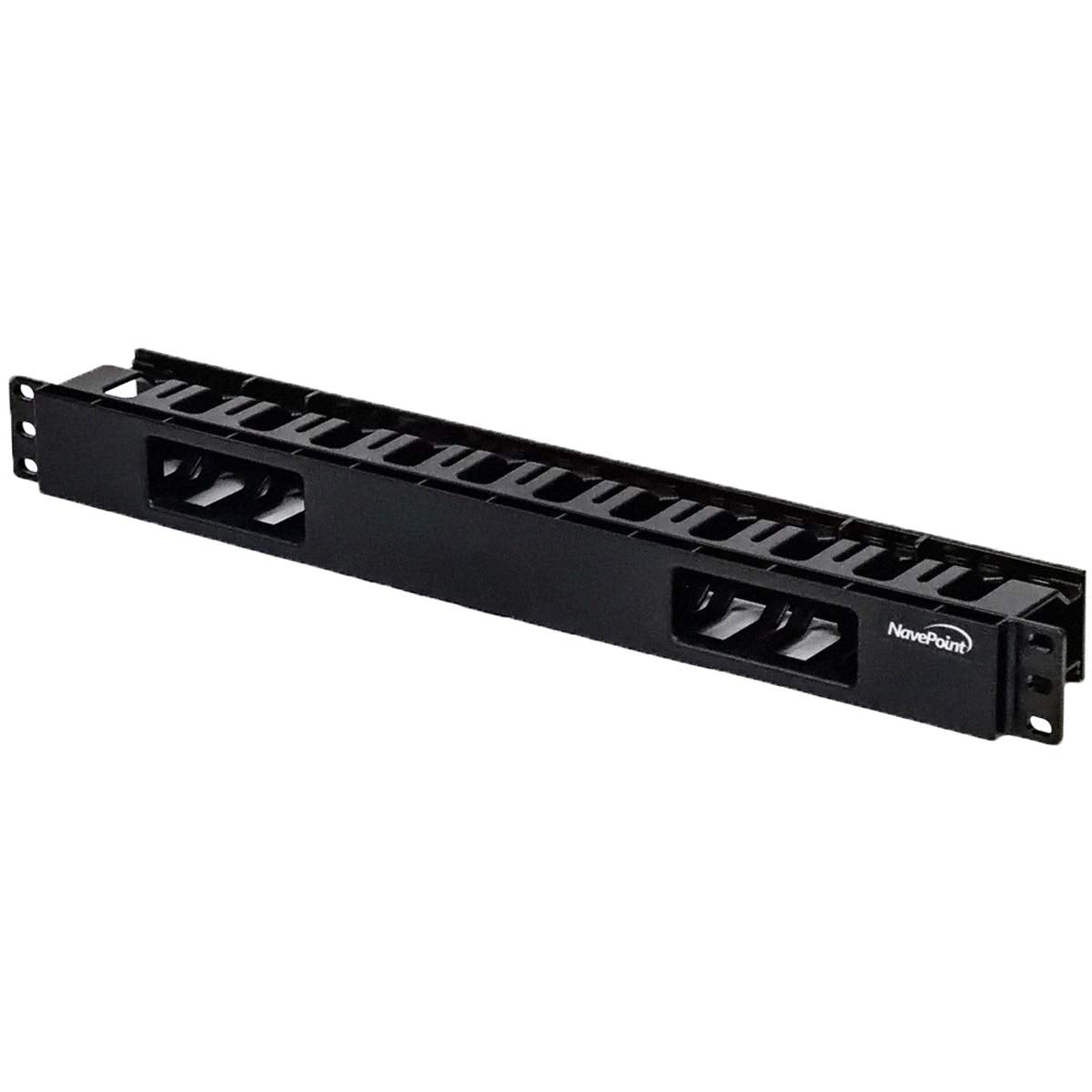 Navepoint 1U Horizontal 19 Inch Rack Mount Cable Management Raceway Duct Panel With Cover Black