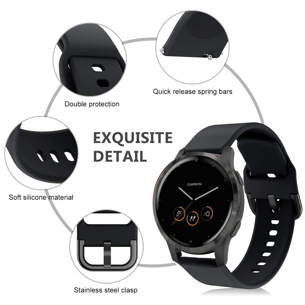 ViCRiOR 3-Pack Soft Silicone Bands for Garmin Venu 2S/3S, Vivoactive 3S/4S, Forerunner 255S/265S - Black