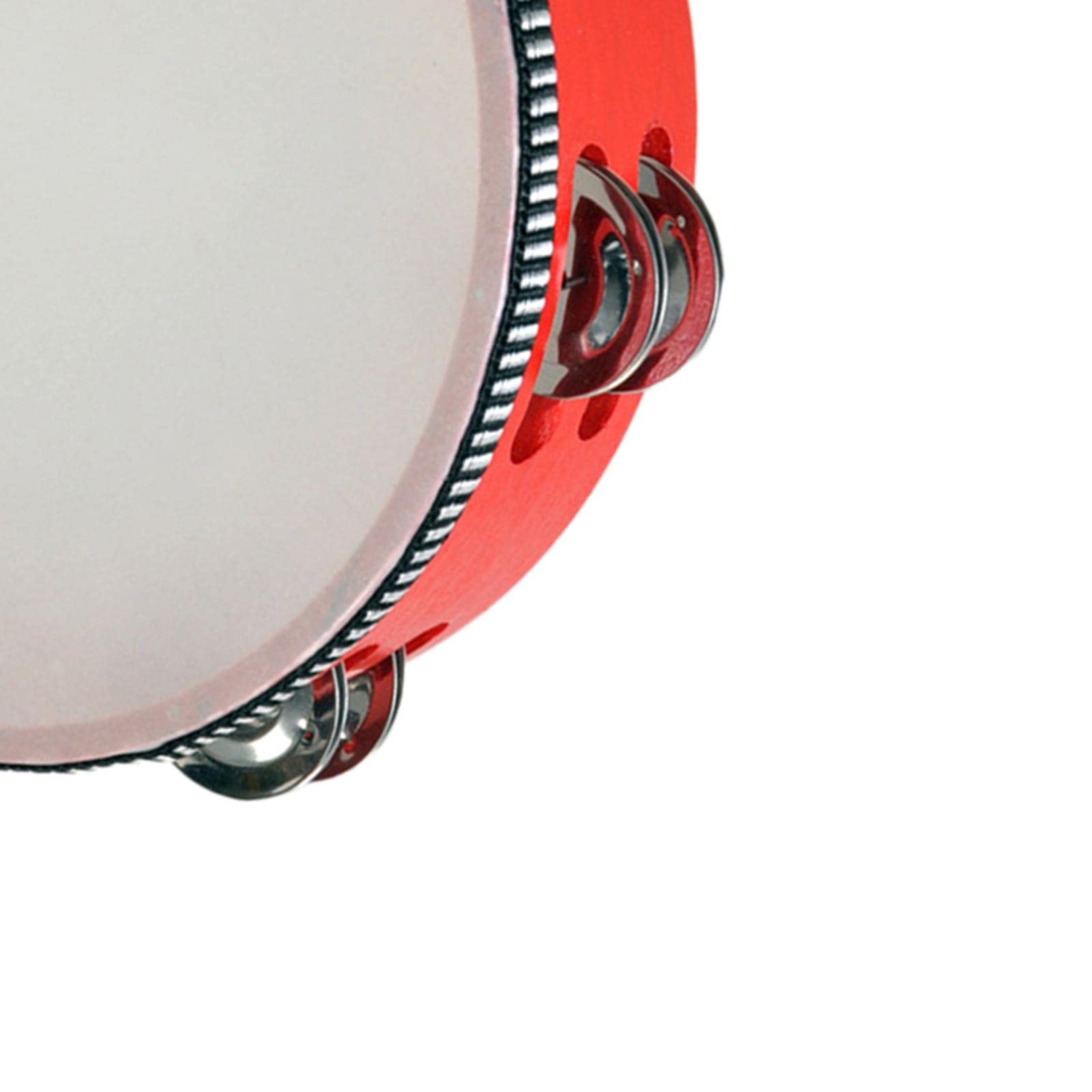 LICHTS Wooden Handheld Tambourines Metal Jingles Percussion for Church Party Adults 8inch Red