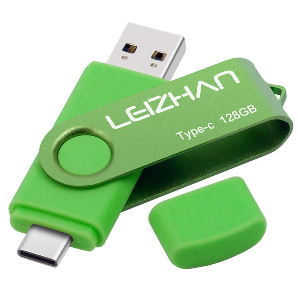 Leizhan 128Gb Type C Usb Flash Drive Usb 3.0 Dual Drive Otg Thumb Drive Usb C Memory Stick For Samsung Galaxy S10+, S10E, S10,S9, Note 9, S8, S8 Plus,Google Pixel Xl, Green