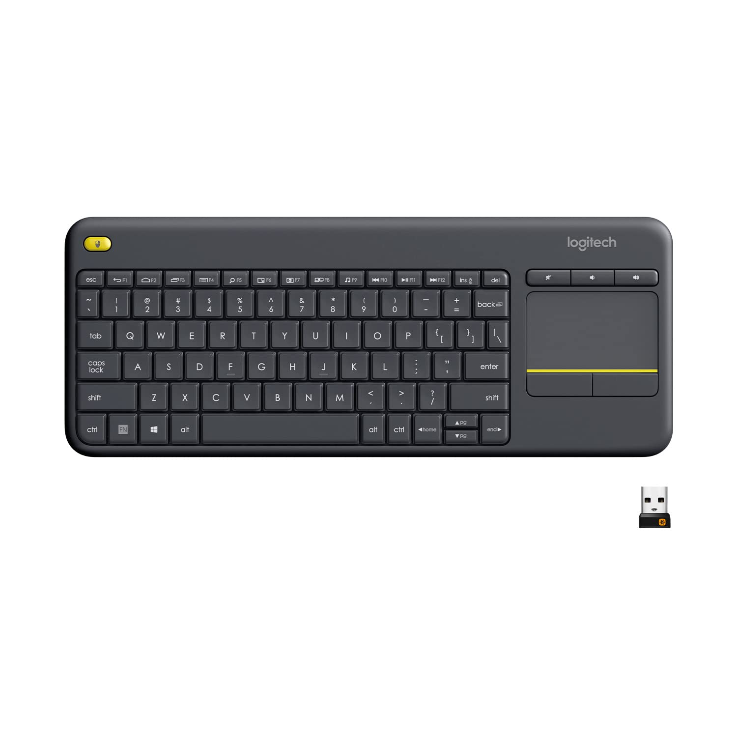 Logitech K400 Plus Wireless Touch TV Keyboard with Easy Media Control and Built-in Touchpad, HTPC Keyboard for PC-Connected TV,