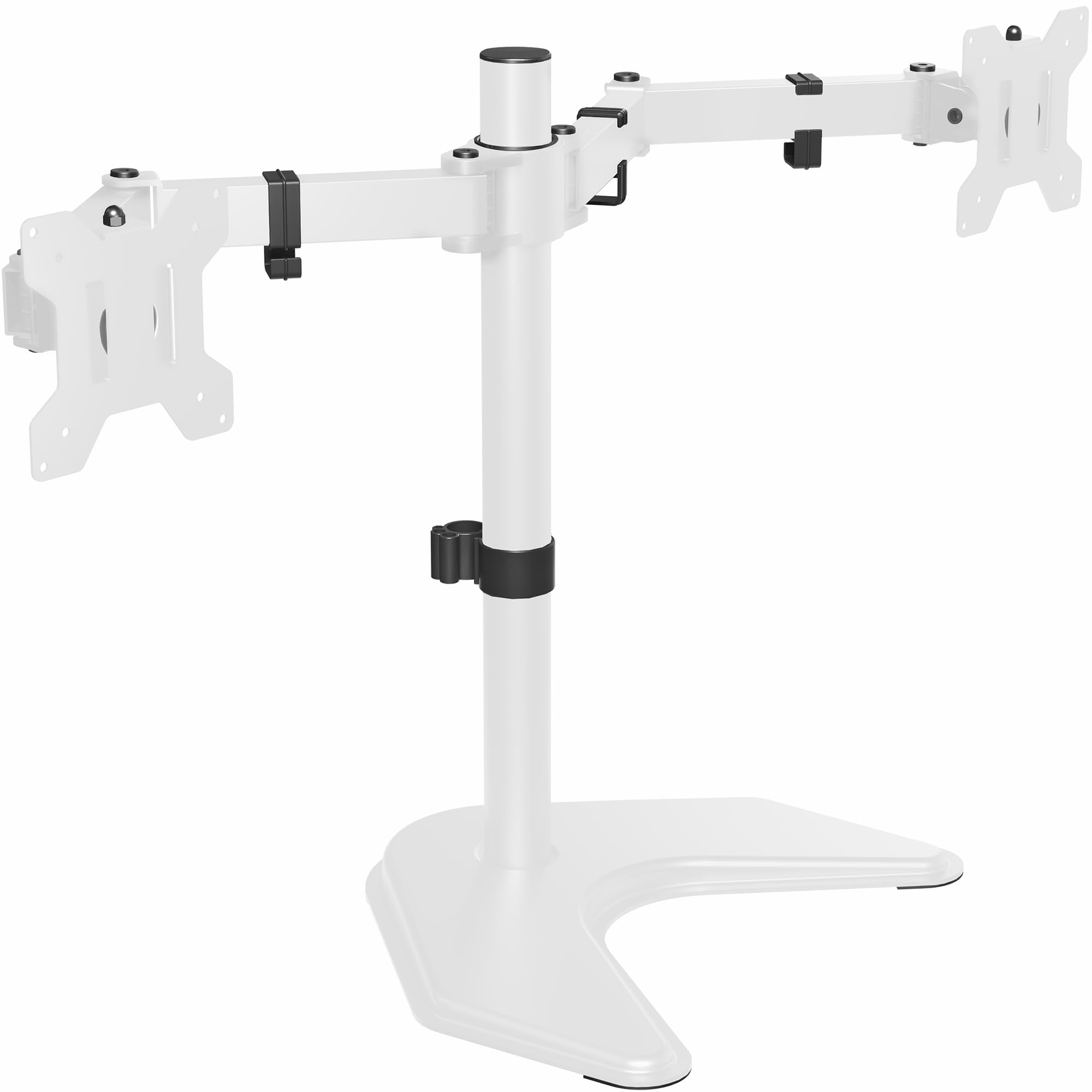 VIVO Dual LED LCD Monitor Mount, Free Standing Desk Stand for 2 Screens up to 27 Inch, Fully Adjustable Arms with Max VESA 100x100mm, Extra Large Base, White, STAND V002FW