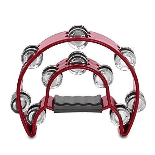 Half Moon Musical Tambourine (Red) Double Row Metal Jingles Hand Held