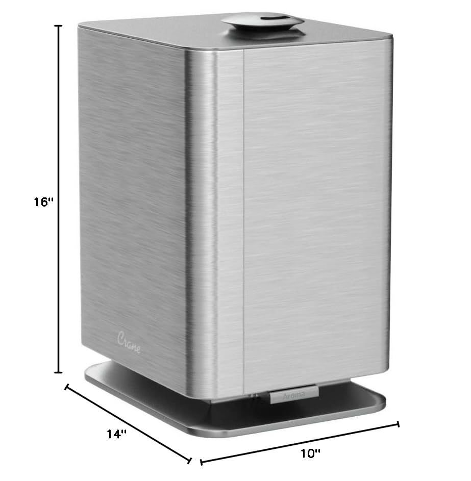 Crane Warm & Cool Mist Top Fill Humidifier With Remote, 1.2 Gallon, 500 Sq. Ft Coverage, Uv Ionizing Light, Metallic