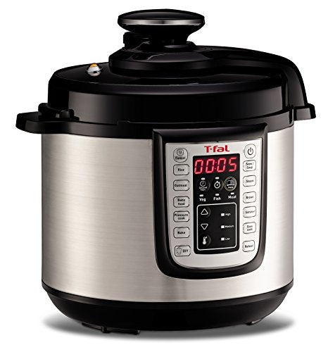 T-Fal Pressure Cooker, Pressure Fryer, Programmable Pressure Cooker, 25 Programs, 6 Quart, Silver