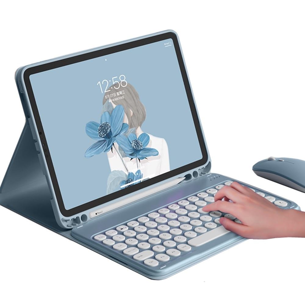 HENGHUI Keyboard Mouse for Galaxy Tab A8 10.5 inch Tablet 2022 SM-X200/X205/X207 Keyboard Case Cute Round Key Color Keyboard Wir