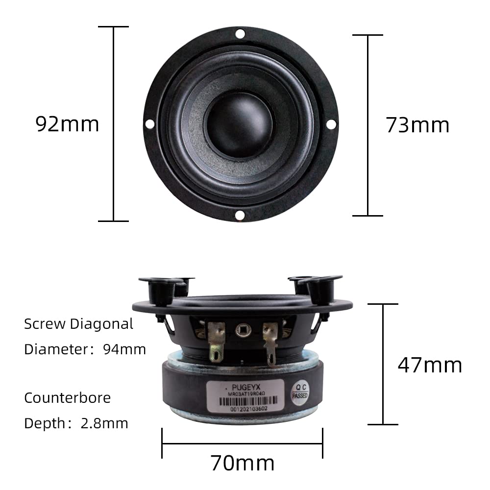 Granvela 20W 3-Inch 4-Ohm Full Range Bookshelf Speakers Pair Of Flax-Fiber Cone For Diy High Performance Home Audio Woofer Multi