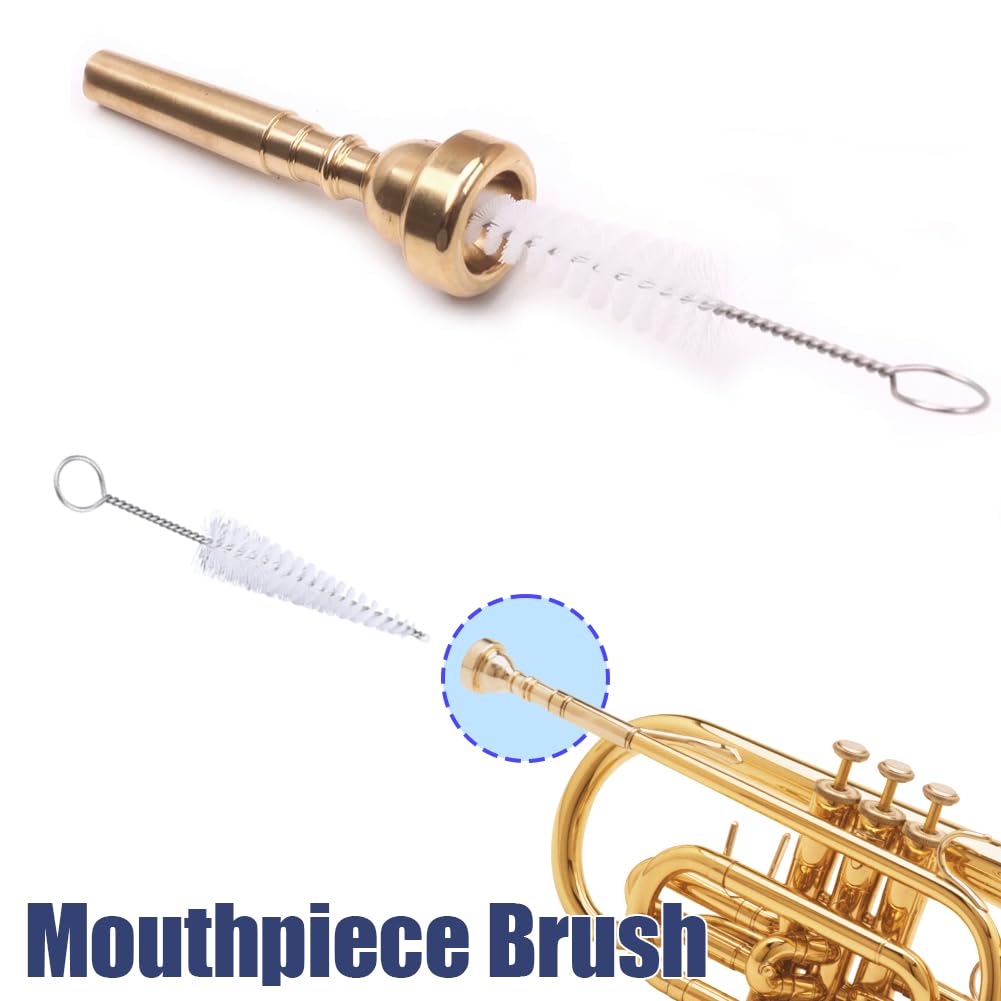 Trumpet Cornet Maintenance Cleaning Kit, 3Pcs Brass Musical Instrument Brushes Set Mouthpiece Brush Valve Snake Care Accessory F