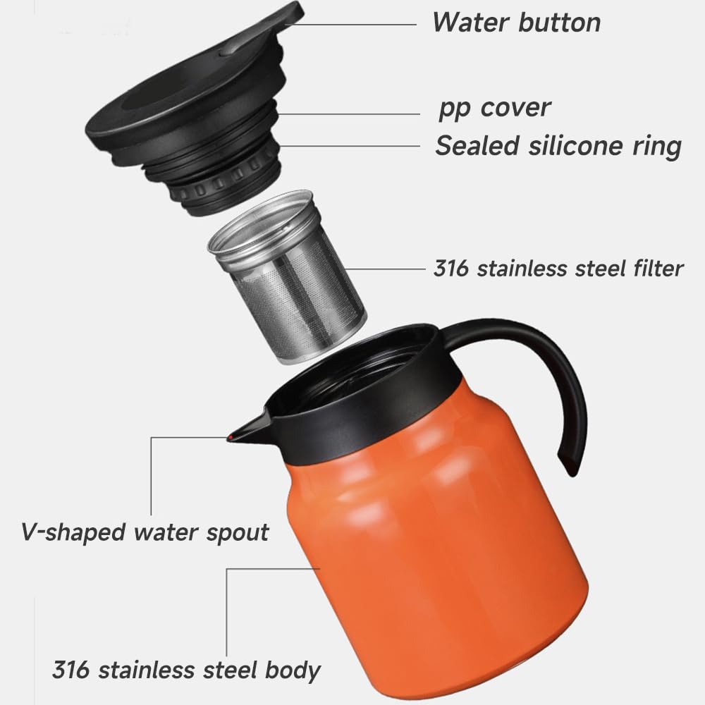 34Oz Thermal Coffee Carafe,Tea Pot 316 Stainless Steel, Double Wall Vacuum Coffee Carafe | Hot & Cold Retention | Bpa Free (Blac