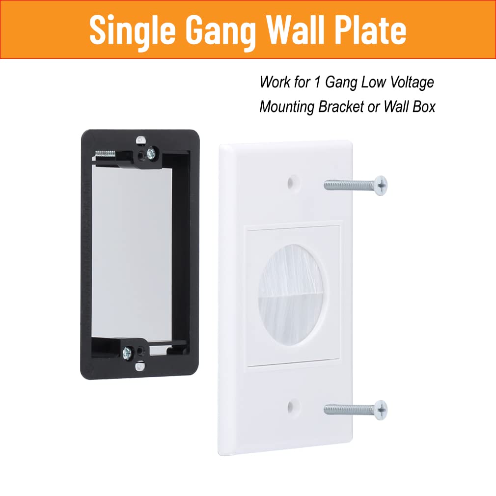 Yoemely Cable Pass Through Wall Plate 12 Pack, 1 Gang Brush Wall Plate With Round Pass Through For Power Cords, Hdmi, Coaxial, V