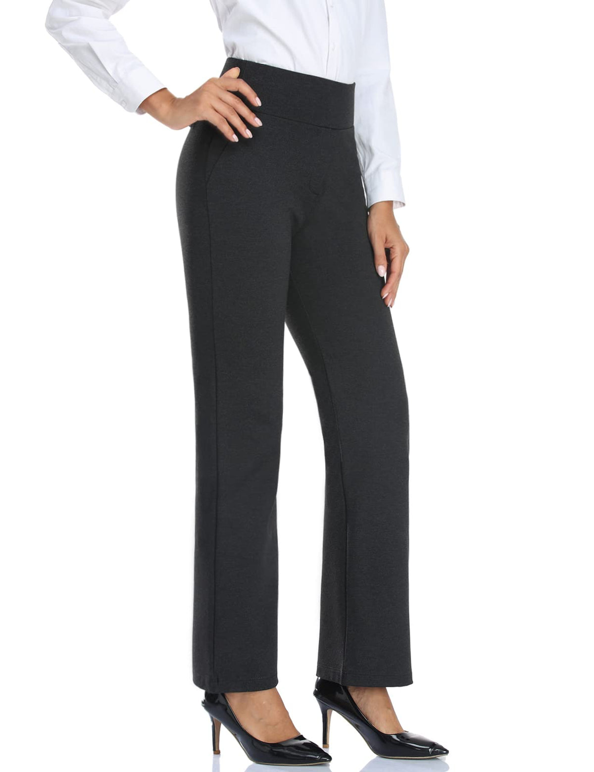 Tapata Womens 30 High Waist Stretchy Bootcut Dress Pants Tall, Petite, Regular For Office Business Casual Charcoal,L