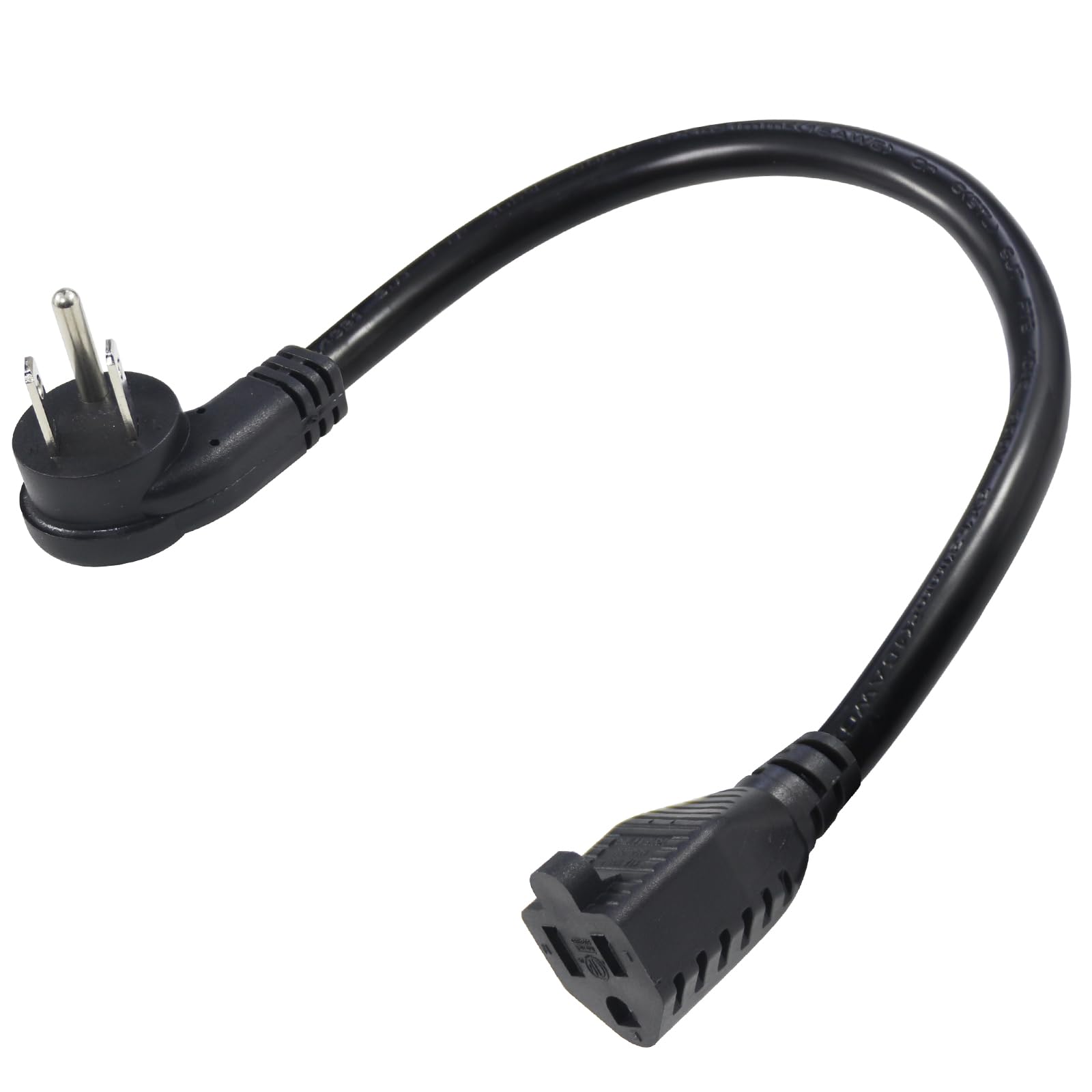 [1 Pack] 8Inch Flat Plug Short Power Extension Cord   Black Low Profile Flat Plug Short 3 Prong Grounded Indoor Extension Cord,1