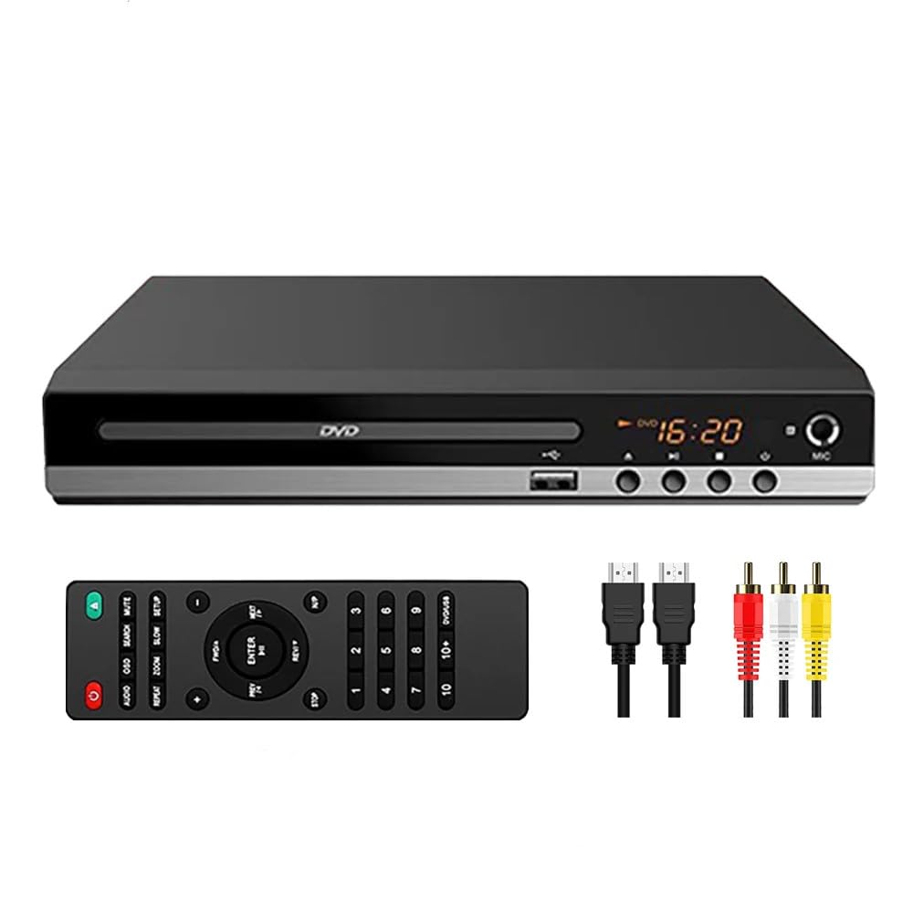 1080P DVD Player for TV CD Player for Home HDMI and RCA Cables Remote Control USB Input All Region Free Breakpoint Memory Suppor