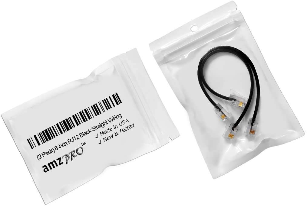 Amzdeals 2 Pack 6 Inch Black Rj12 6P6C Male To Male Straight Wired Cable, Pro Grade Data And Voice Phone Line Cord   Made In Usa