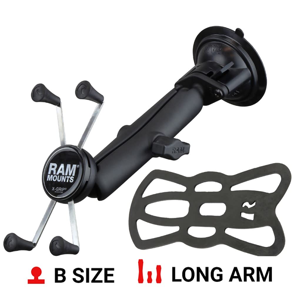 Ram Mounts X-Grip Large Phone Mount With Ram Twist-Lock Suction Cup Base Ram-B-166-C-Un10U With Long Arm For Vehicle Windshields
