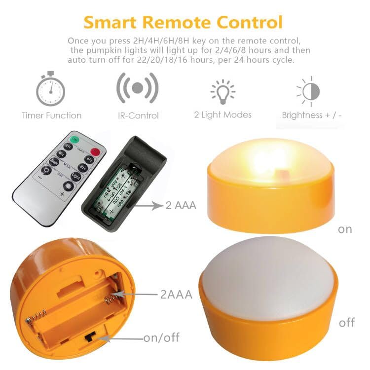 2Wdecor 2 Pack Halloween Led Pumpkin Lights With Remote And Timer Orange Color Flickering Battery Operated Decor Jack O Lantern