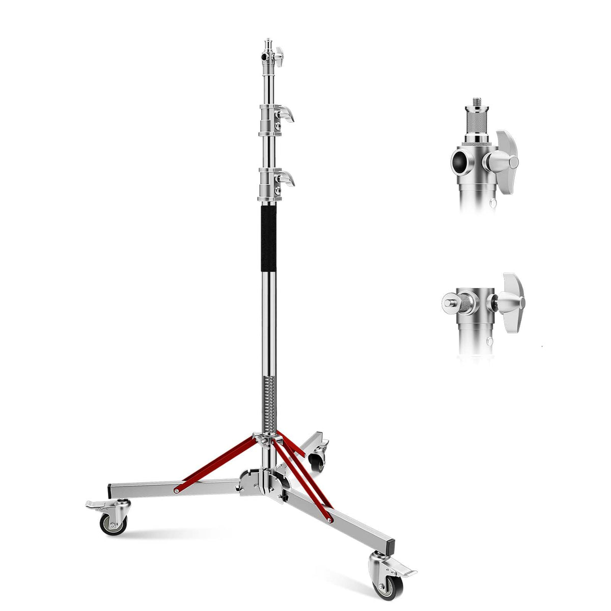 Heavy Duty Light Stand With Casters 100% Stainless Steel 30Kg/66Lb Load Bearing Adjustable 130/4.3Ft   305Cm/10Ft Photography Li