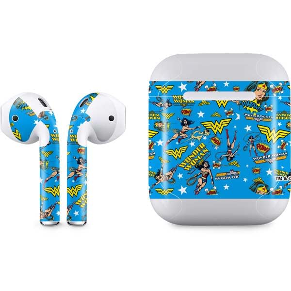 Skinit Decal Audio Skin Compatible With Apple Airpods   Officially Licensed Dc Comics Wonder Woman Action Pose Pattern Design