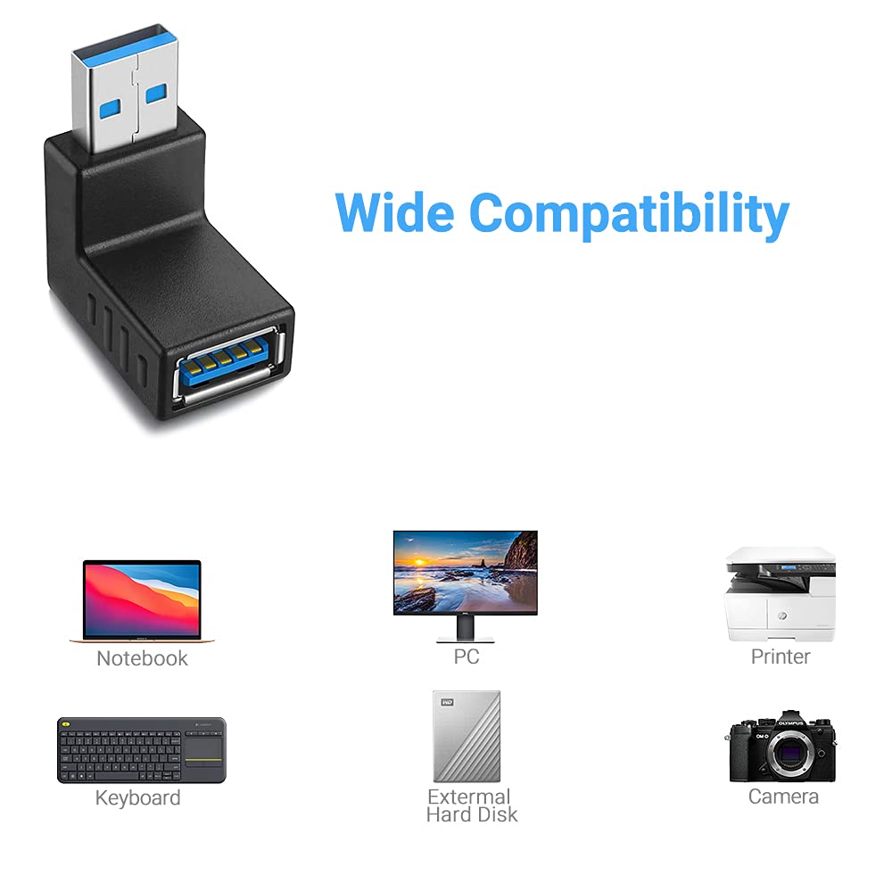Urwoow Super Speed Usb 3.0 Adapter Converter Coupler Connector 90 Degree Male To Female Combo Vertical (Up And Down Angle)