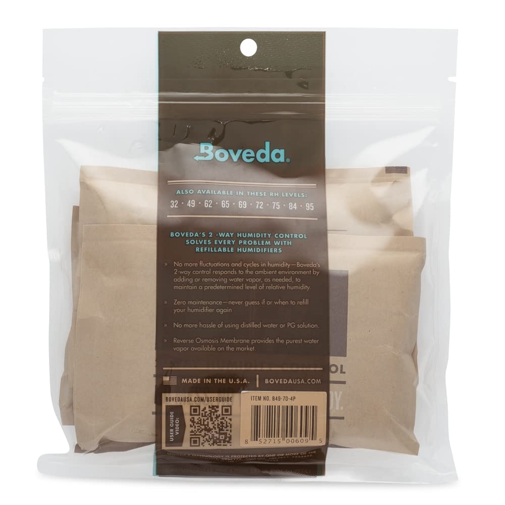 Boveda 49% Two-Way Humidity Control Packs For Music Instruments - 4 Pack - Standard Size - Prevents Warping & Cracking For Woode