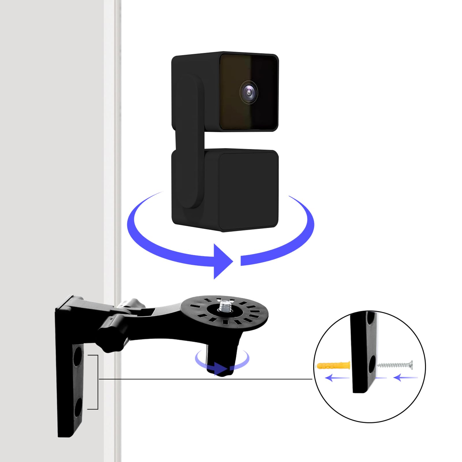 Oyocam 2 Pack Wall Mount Compatible With Wyze Cam Pan V3/Wyze Cam V3 Blink Mini Pan Tilt Camera Black, 360 Degree Swivel Adjusta