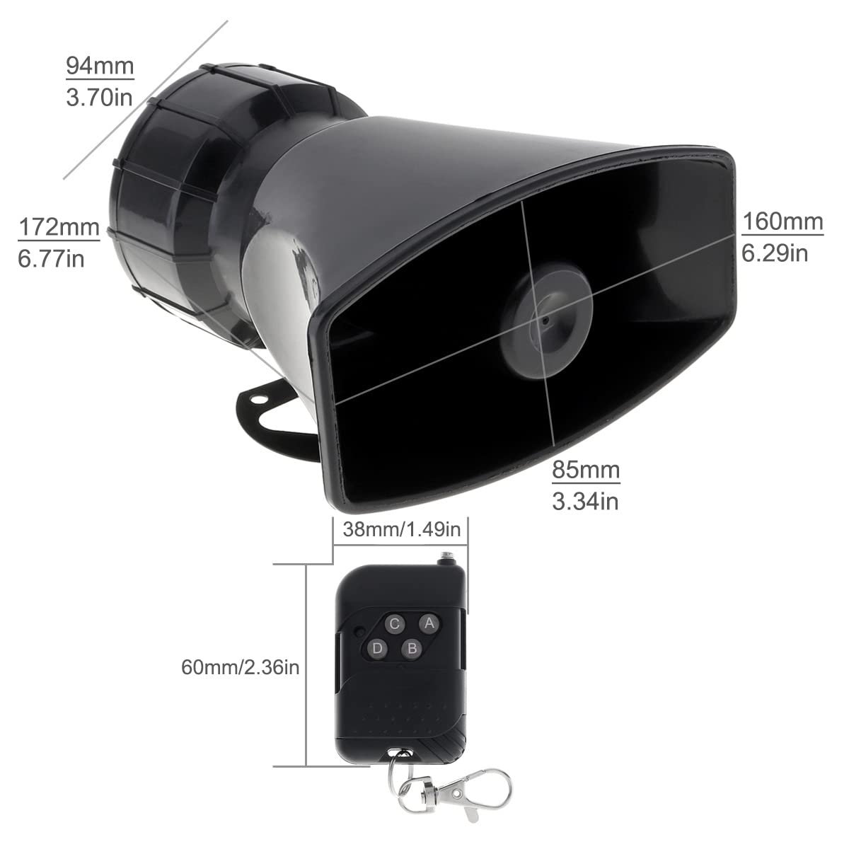 Epathchina 7 Tone Sound Loud Car Siren Vehicle Horn Hooter/Ambulance/Siren/Traffic Sound With Black Remote Controller 12V 100W (