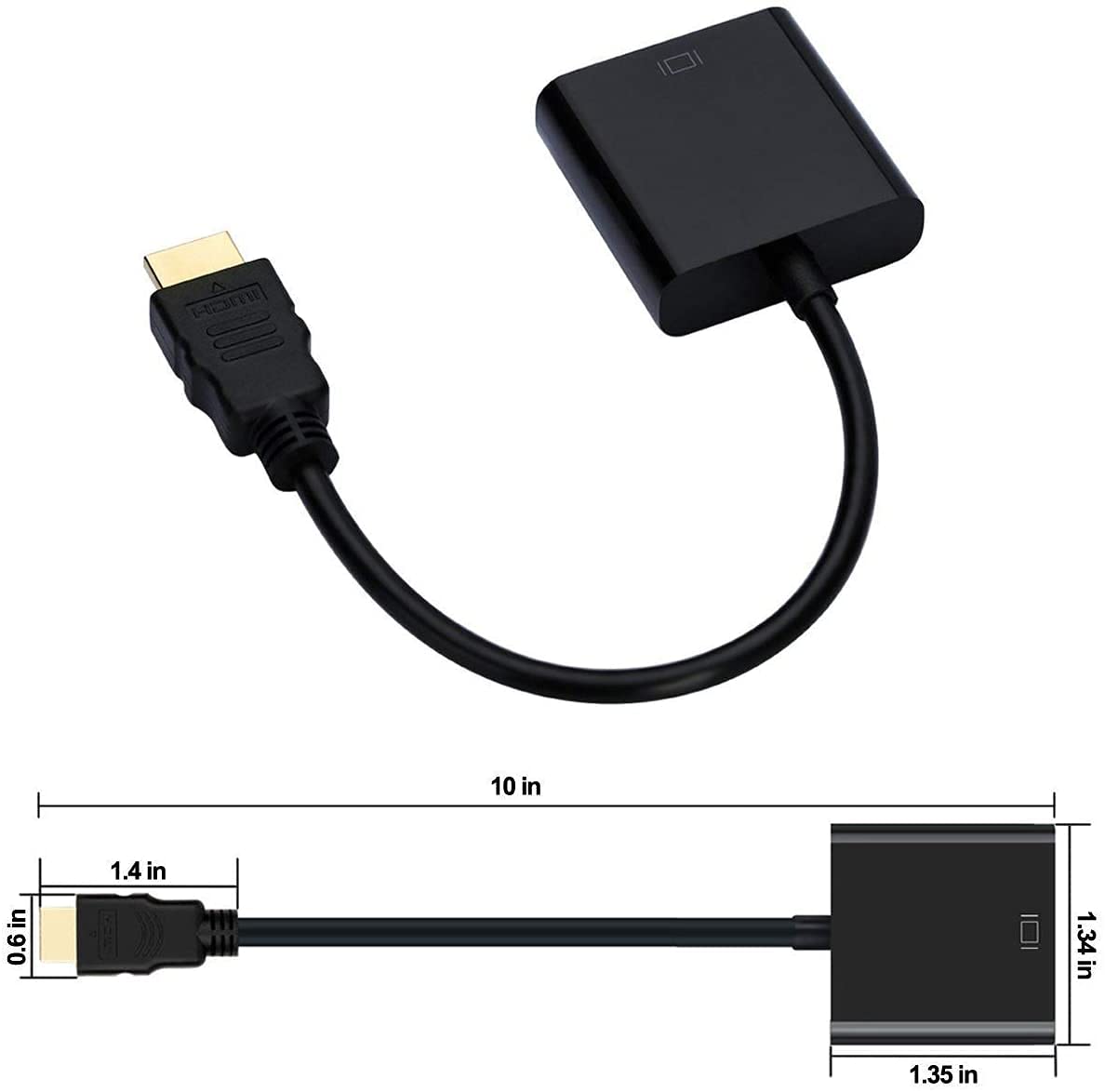 Yikuer Hdmi To Vga, Gold-Plated Hdmi To Vga Adapter, Male To Female For Computer, Desktop, Laptop, Pc, Monitor, Projector, Hdtv,