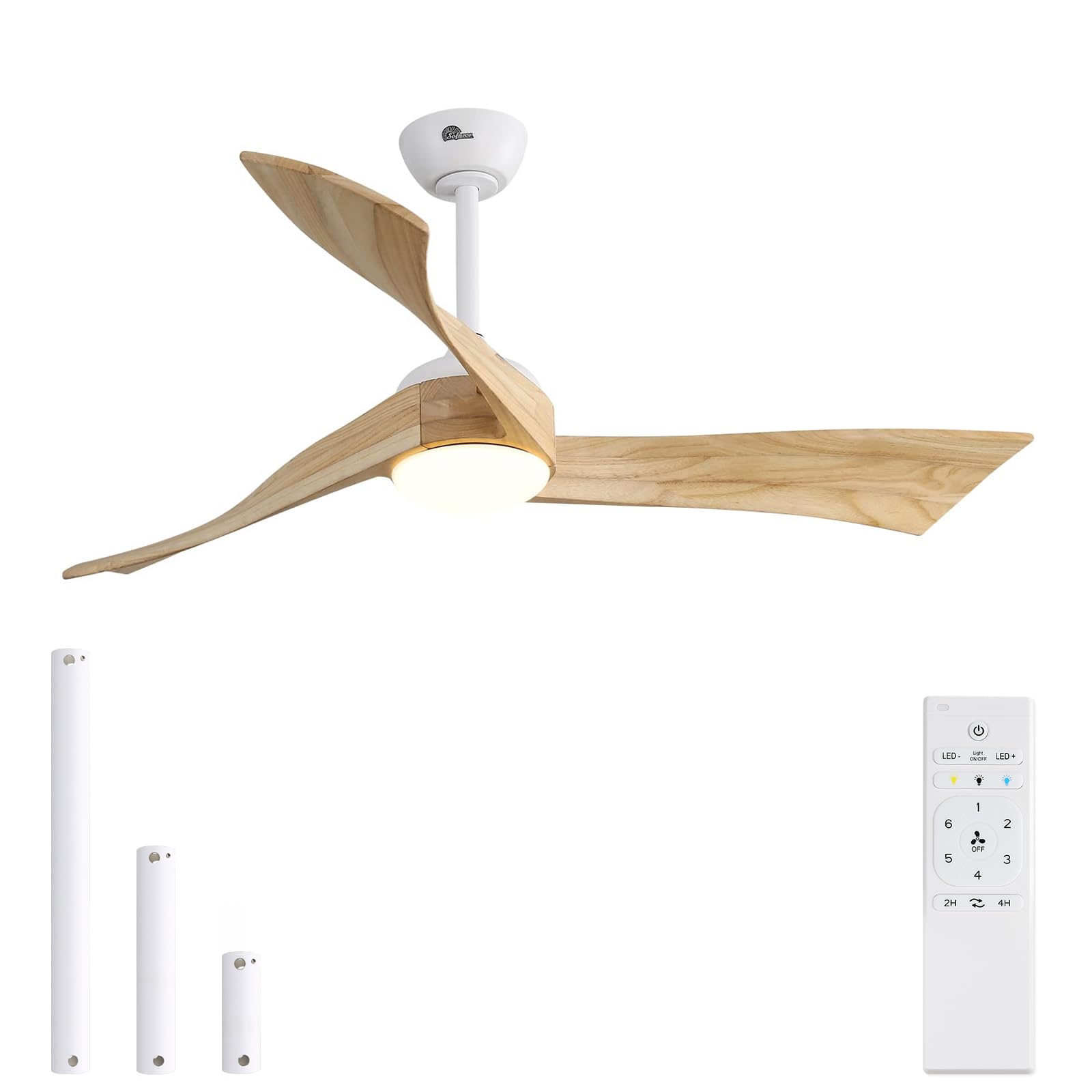 Sofucor Ceiling Fan 52 Inch Wood Ceiling Fan with Lights Remote Control Dimmable Light Reversible DC Motor Modern Ceiling Fan fo