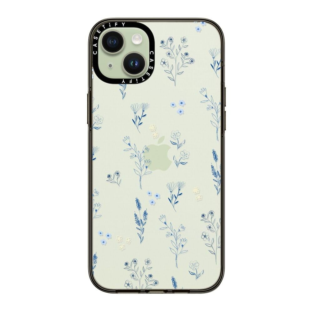 Casetify Compact Case For Iphone 15 Plus [2X Military Grade Drop Tested / 4Ft Drop Protection]   Small Blue Flowers   Clear Blac