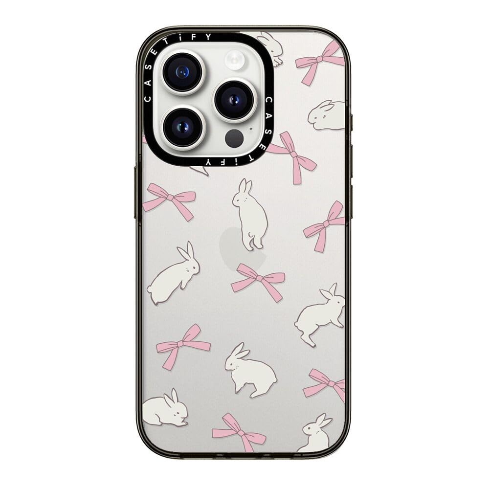 Casetify Compact Case For Iphone 15 [2X Military Grade Drop Tested / 4Ft Drop Protection]   Rabbit Ribbon   Clear Black