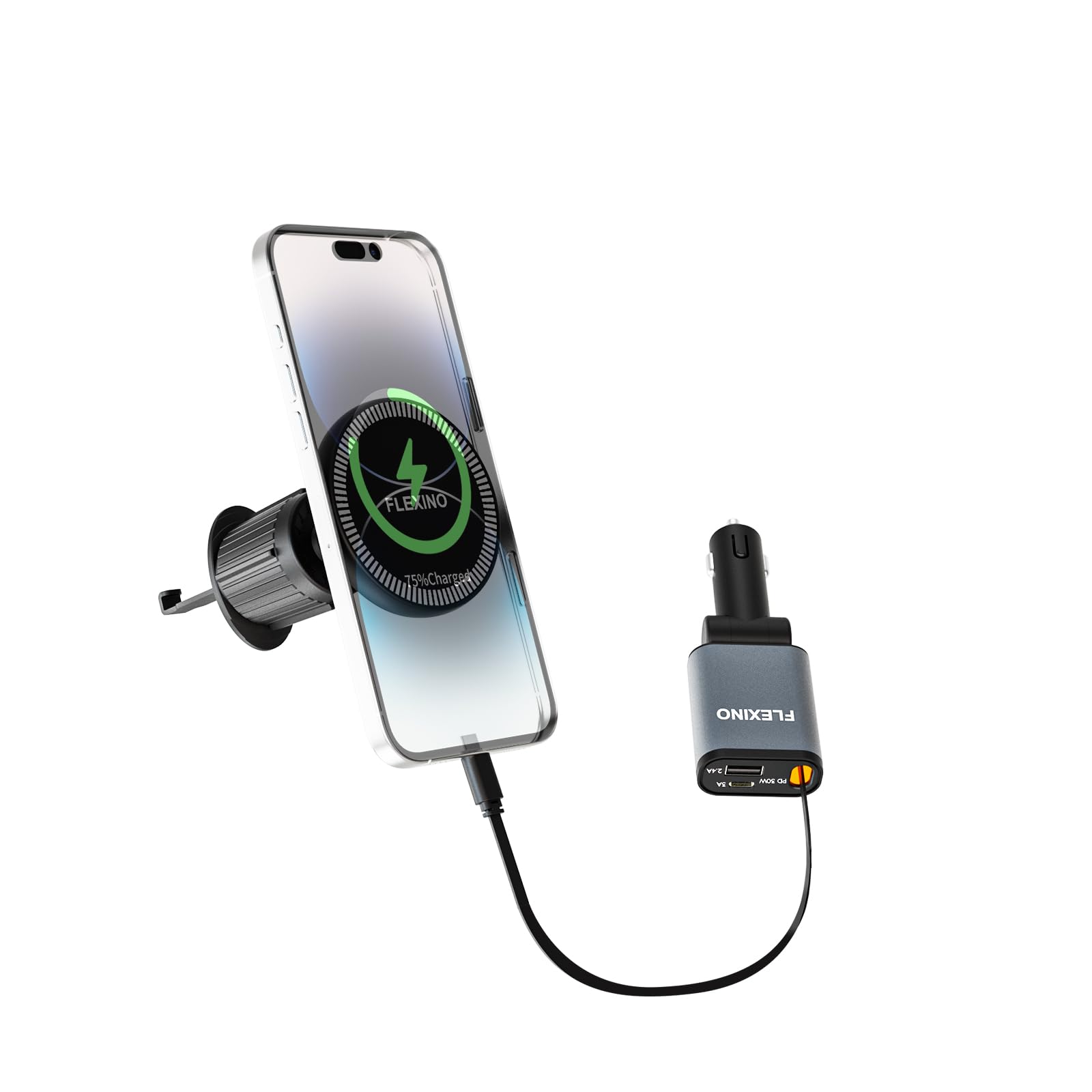 ?2-In-1 Car Combo? Flexino Retractable Car Charger For Iphone 16, 57W Fast Charging Car Charger Usb C, Magnetic Phone Holder For
